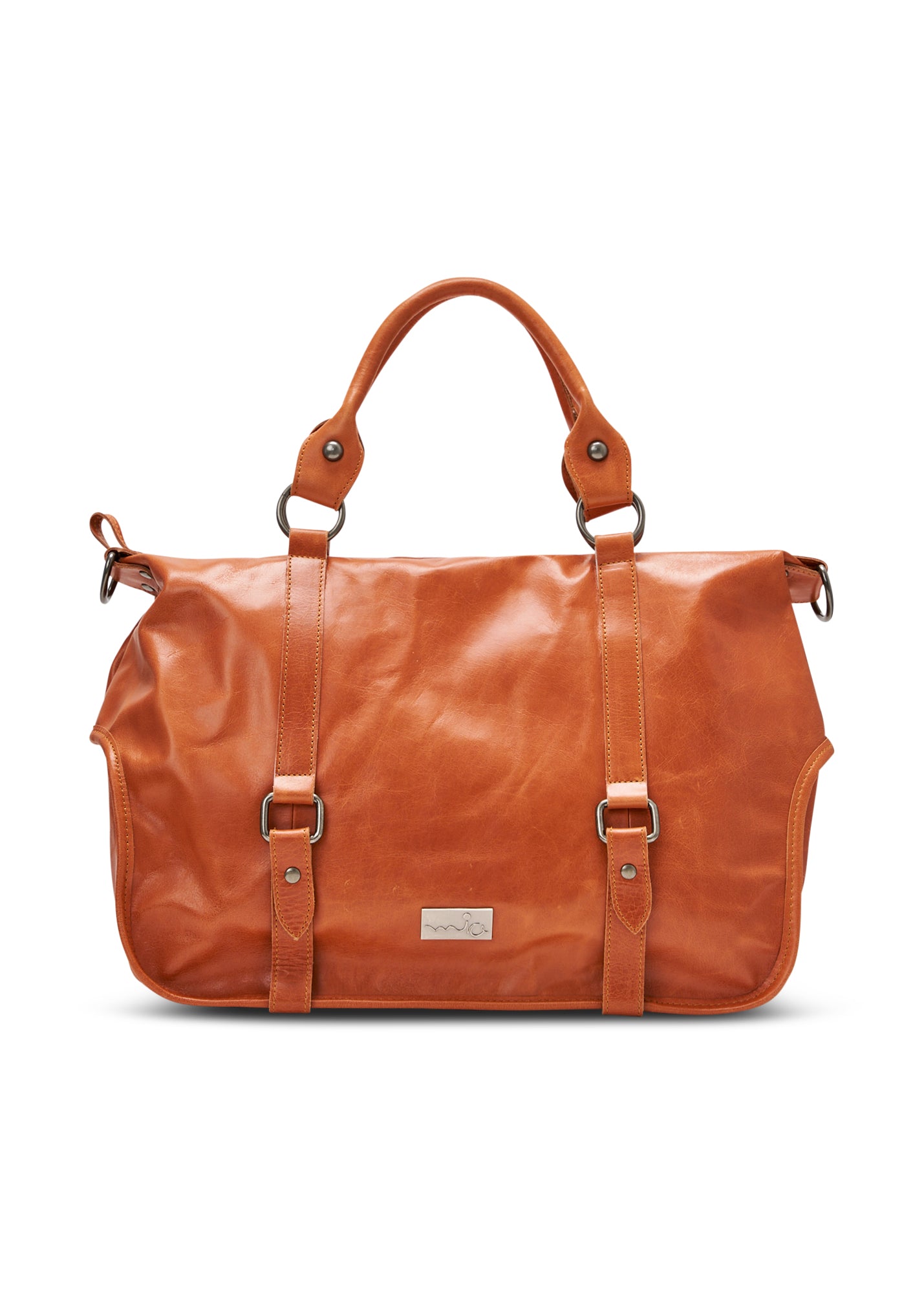 Side leather bag with a combination of brown straps