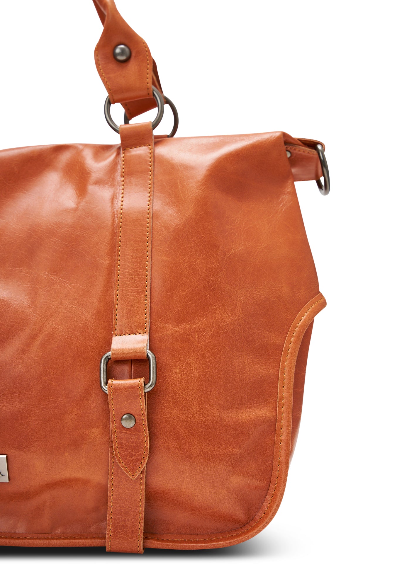 Side leather bag with a combination of brown straps