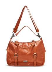 Side leather bag with a combination of brown straps