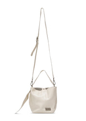 Small beige leather evening bucket bag