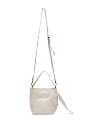 Small beige leather evening bucket bag