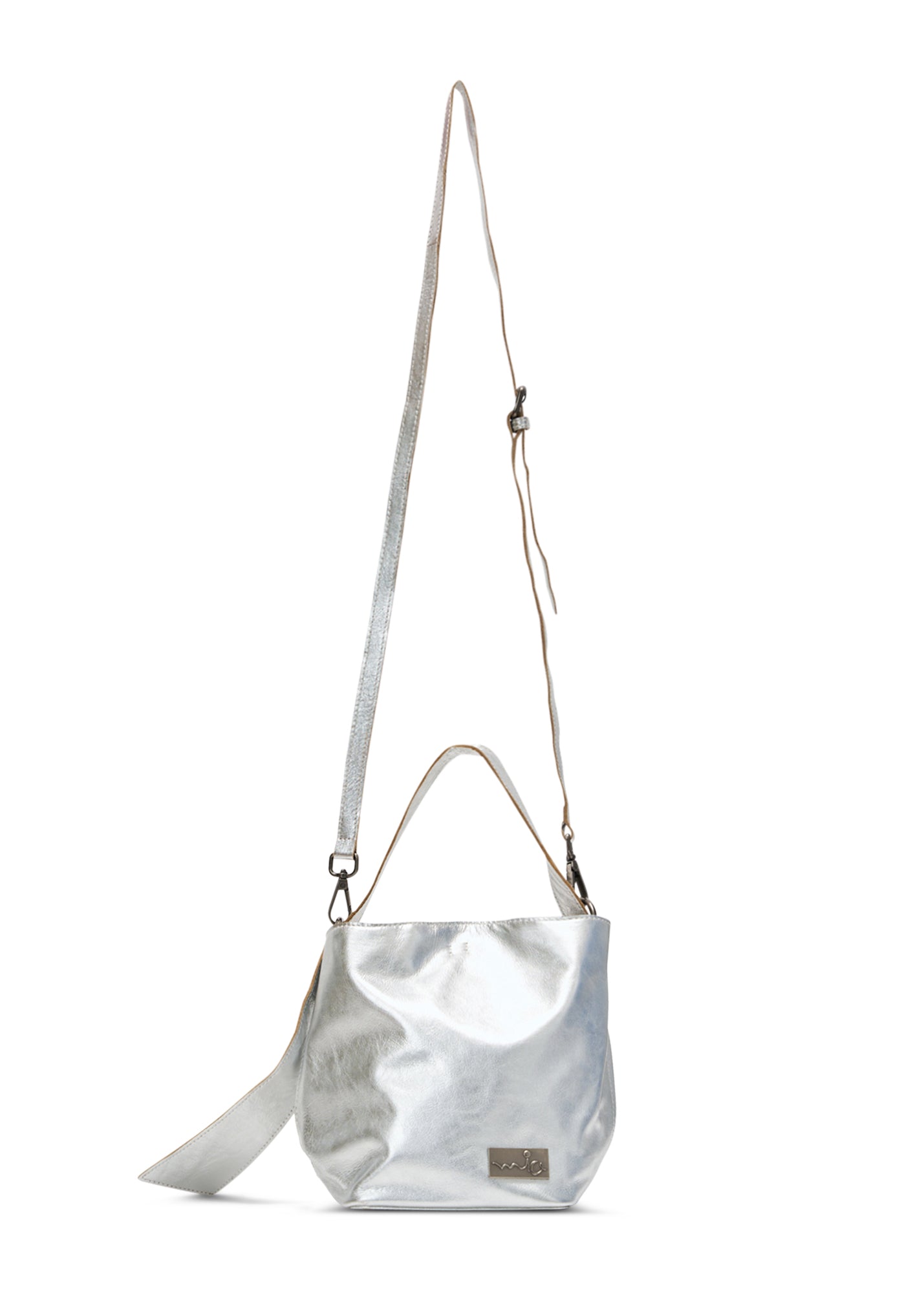 Small silver evening leather bucket bag