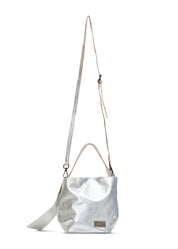 Small silver evening leather bucket bag
