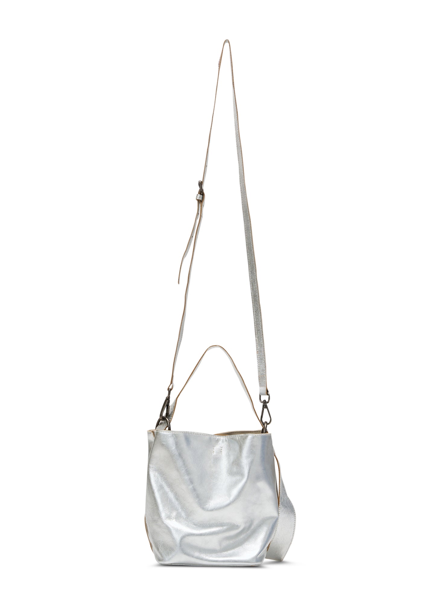 Small silver evening leather bucket bag
