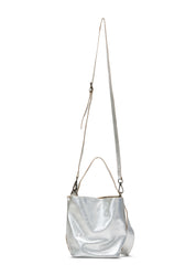 Small silver evening leather bucket bag