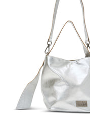 Small silver evening leather bucket bag