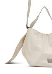 Small beige leather evening bucket bag