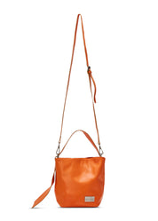 Small orange leather evening bucket bag