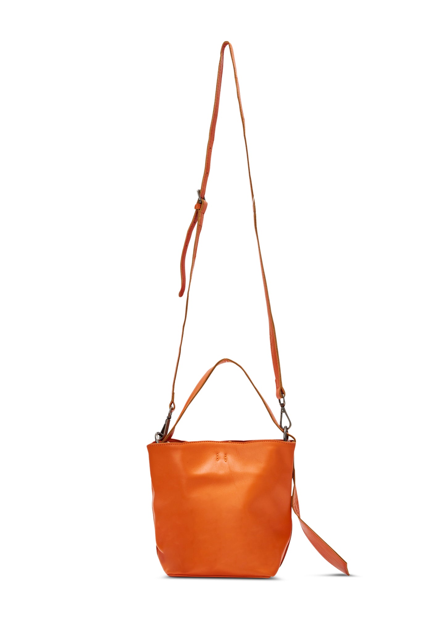 Small orange leather evening bucket bag
