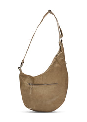 Asymmetrical side leather bag with bottom zipper, brown