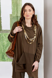 Handmade necklace rows of dark green round shells