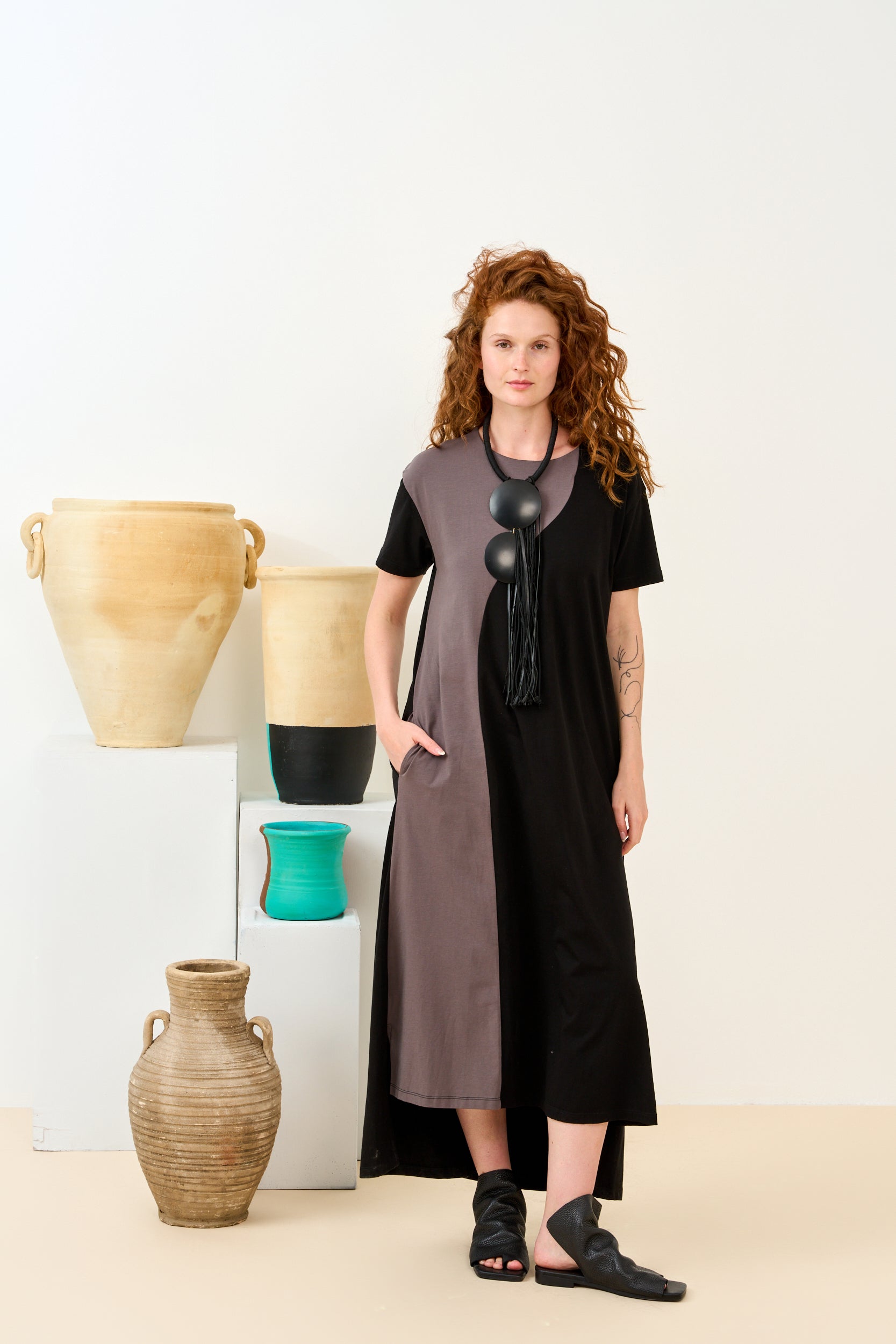 Handmade necklace discs and black natural thread