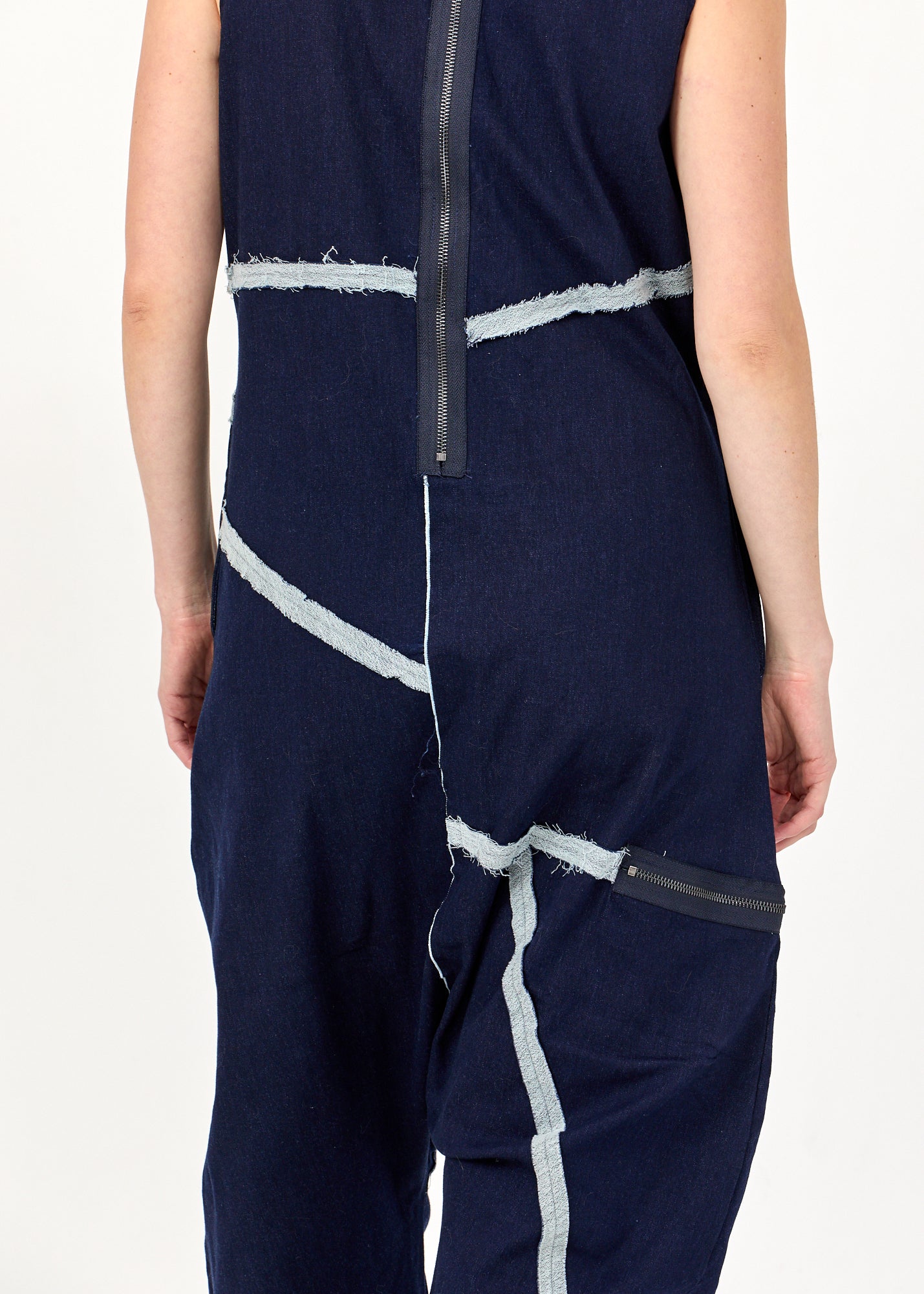 Denim-like overall with blue wash zippers