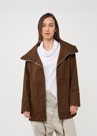 Brown zippered jacket with cut-out pockets - 00