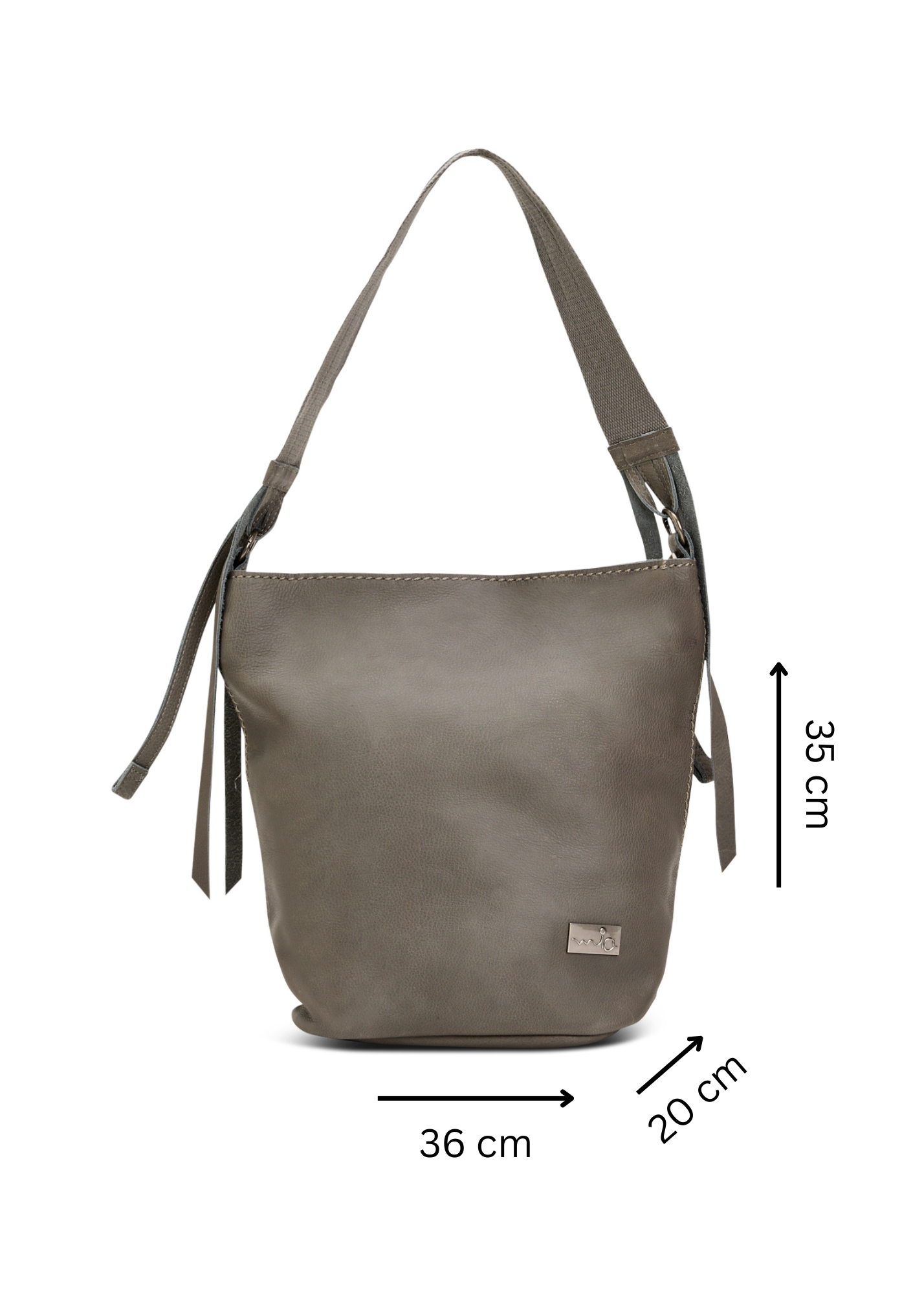 Leather and canvas bucket bag with adjustable strap, gray
