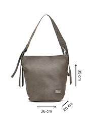 Leather and canvas bucket bag with adjustable strap, gray