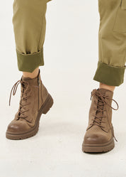 Brown leather boots with laces and zipper