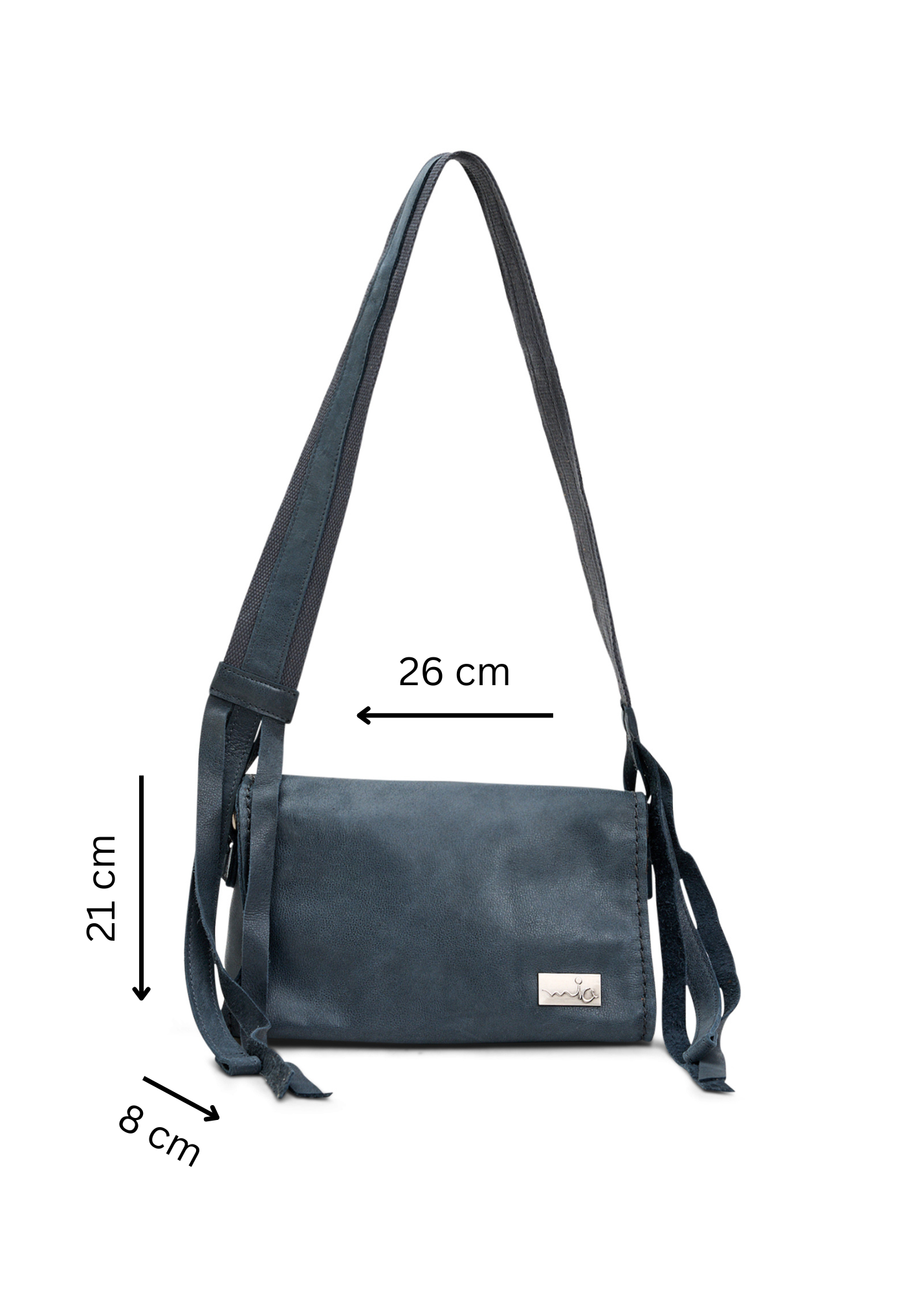 Rectangular leather bag with adjustable strap, blue