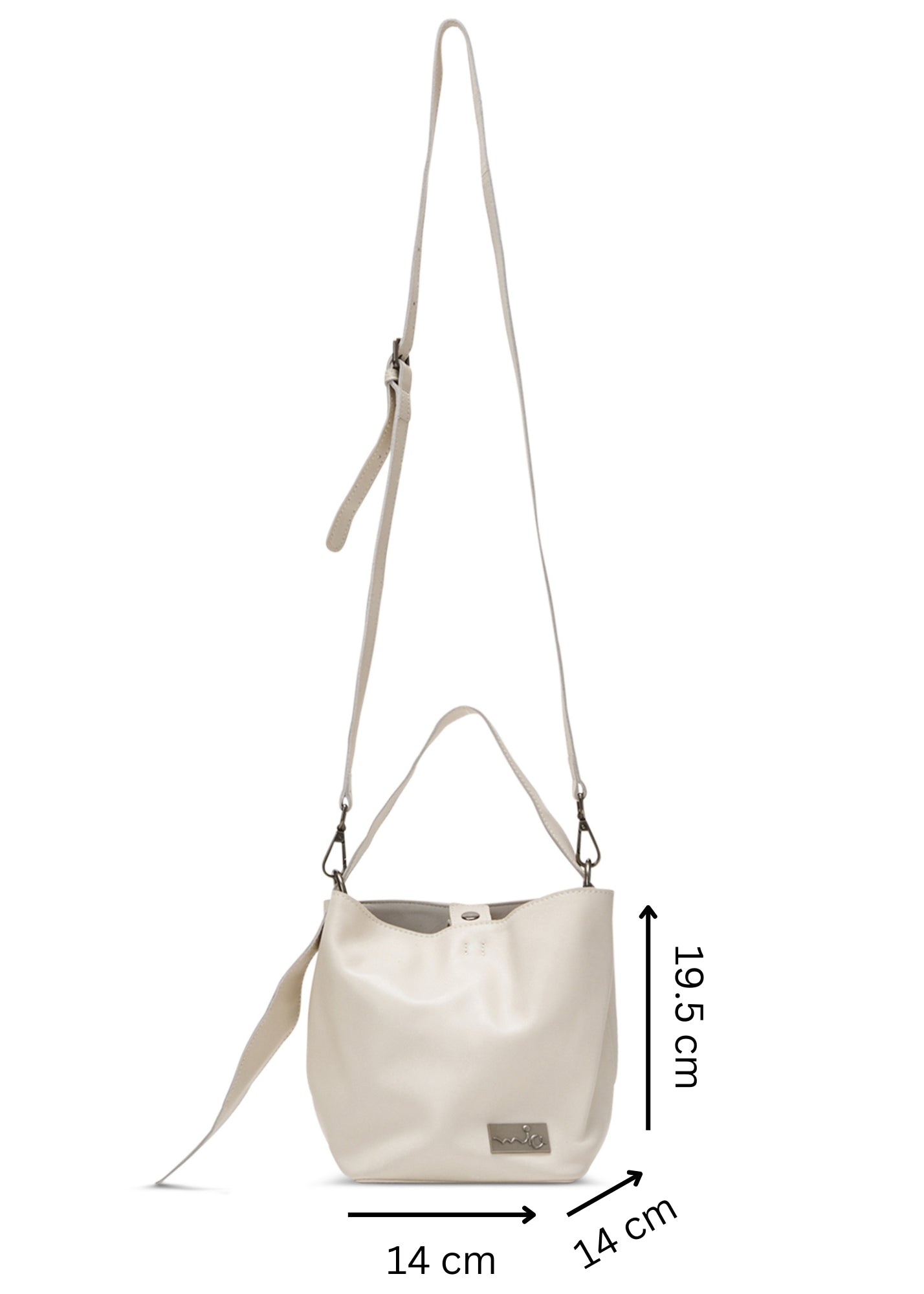 Small beige leather evening bucket bag