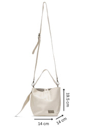 Small beige leather evening bucket bag