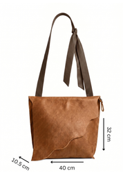 Leather bag, strap ties, two-tone brown