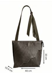Leather bag with tie strap, two-color combination, green