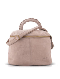 Small leather bag with handle with beige crimps - 99