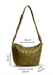 Leather evening bag with thin strap and ring green