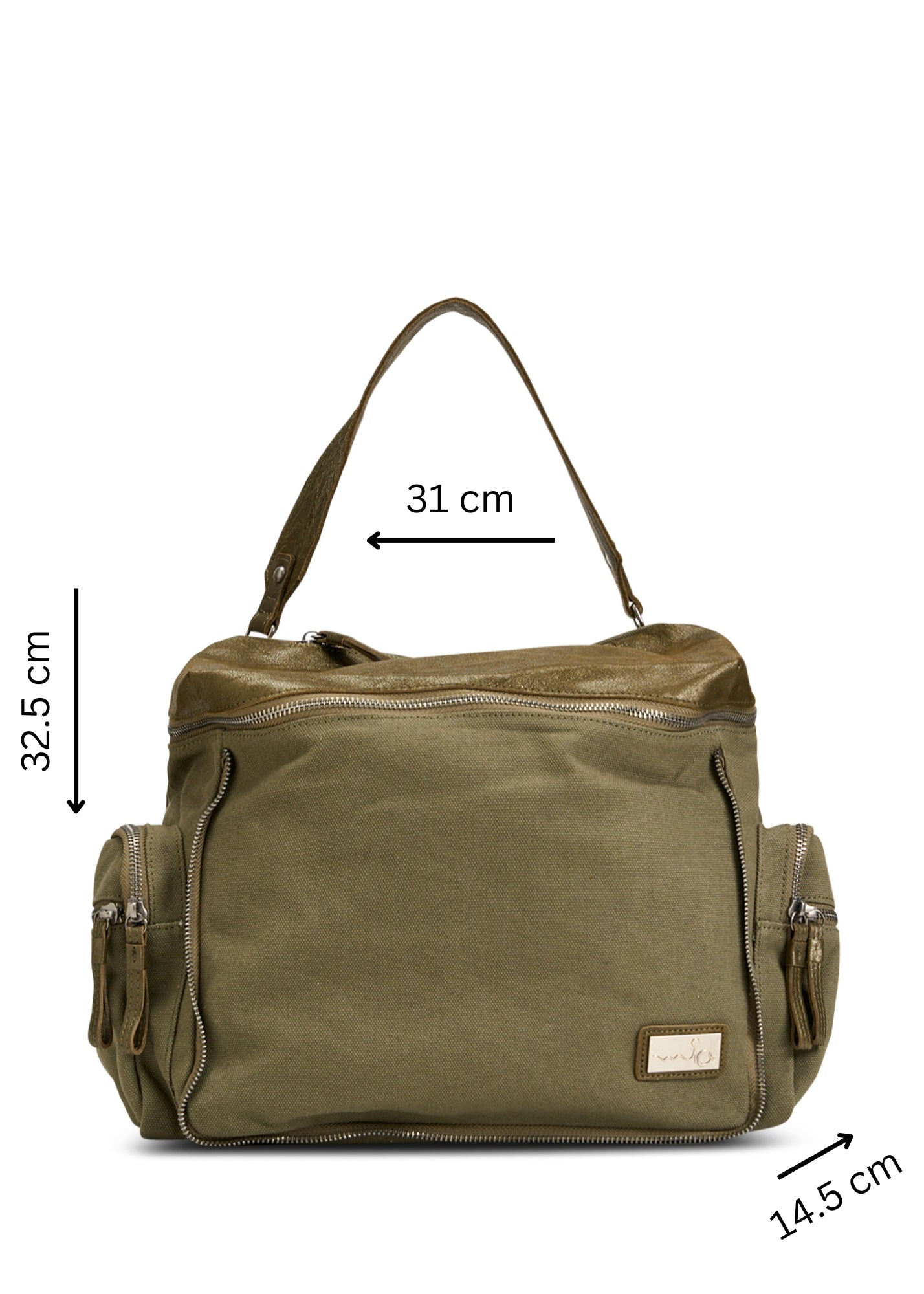 Dark green canvas and leather top zip backpack