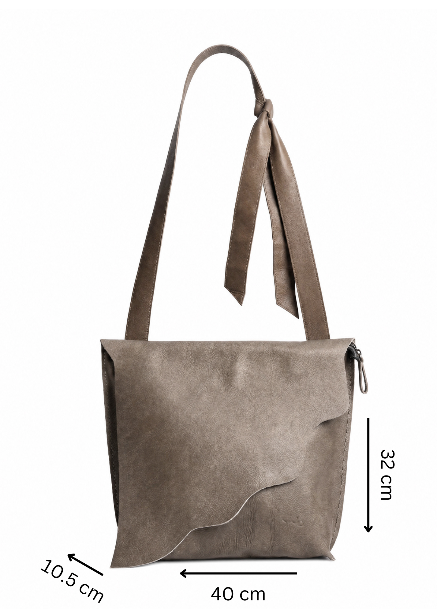 Leather bag, tie strap, two-tone, stone