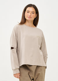 Grey Long Sleeve Sweatshirt with Open Back - 00