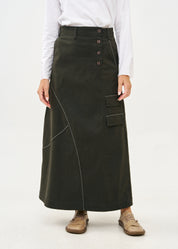 Asymmetrical cut skirt with prominent stitching in gray