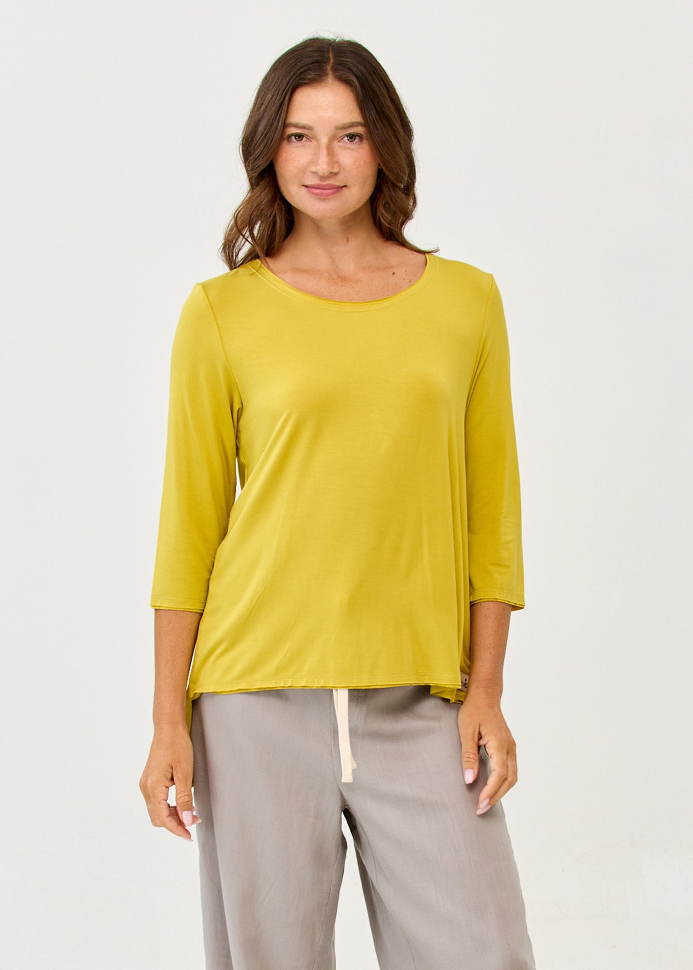 Mustard 3/4 sleeve long back shirt