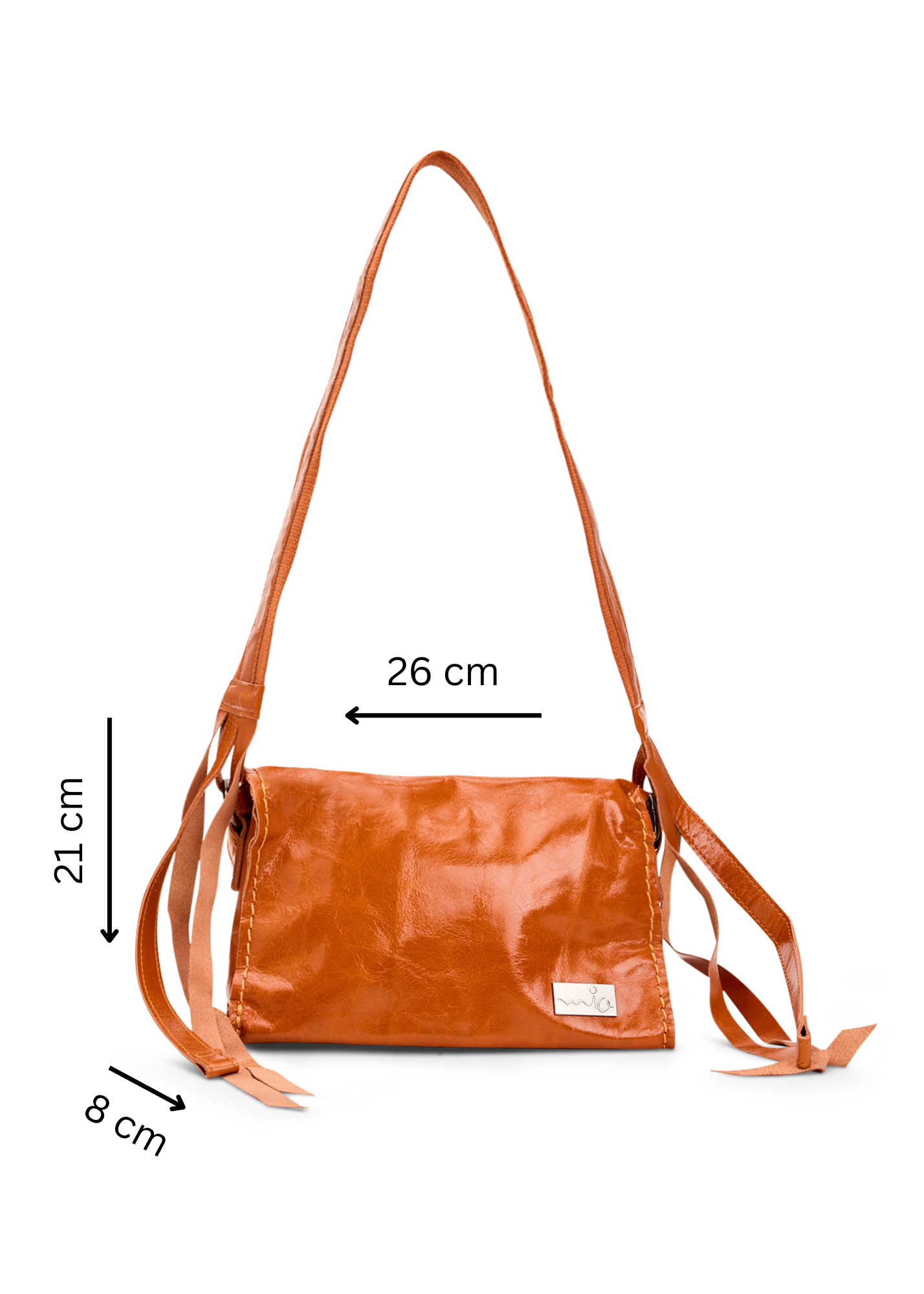 Rectangular leather bag with adjustable strap, orange