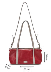 Rectangular leather evening bag in red color combination