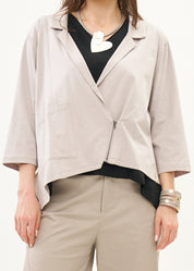 Light gray diagonal zipper 3/4 sleeve top