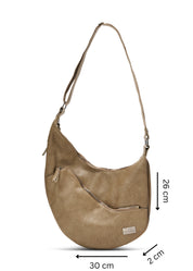 Asymmetrical side leather bag with bottom zipper, brown