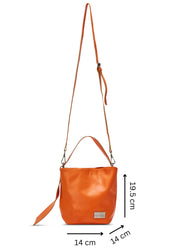 Small orange leather evening bucket bag