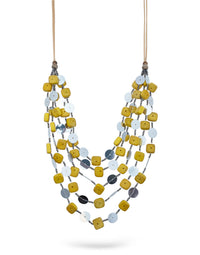 Handmade necklace rows of yellow square discs - 99