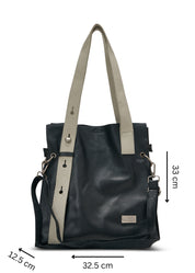 Leather bag with a diagonal strap, black color combination