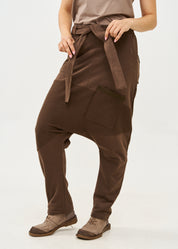 Reverse cut baggy pants with brown belt