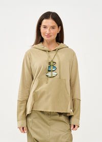 Sweatshirt with a hat and external cuts, brown - 00