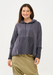 Sweatshirt with hood and external cuts, dark gray