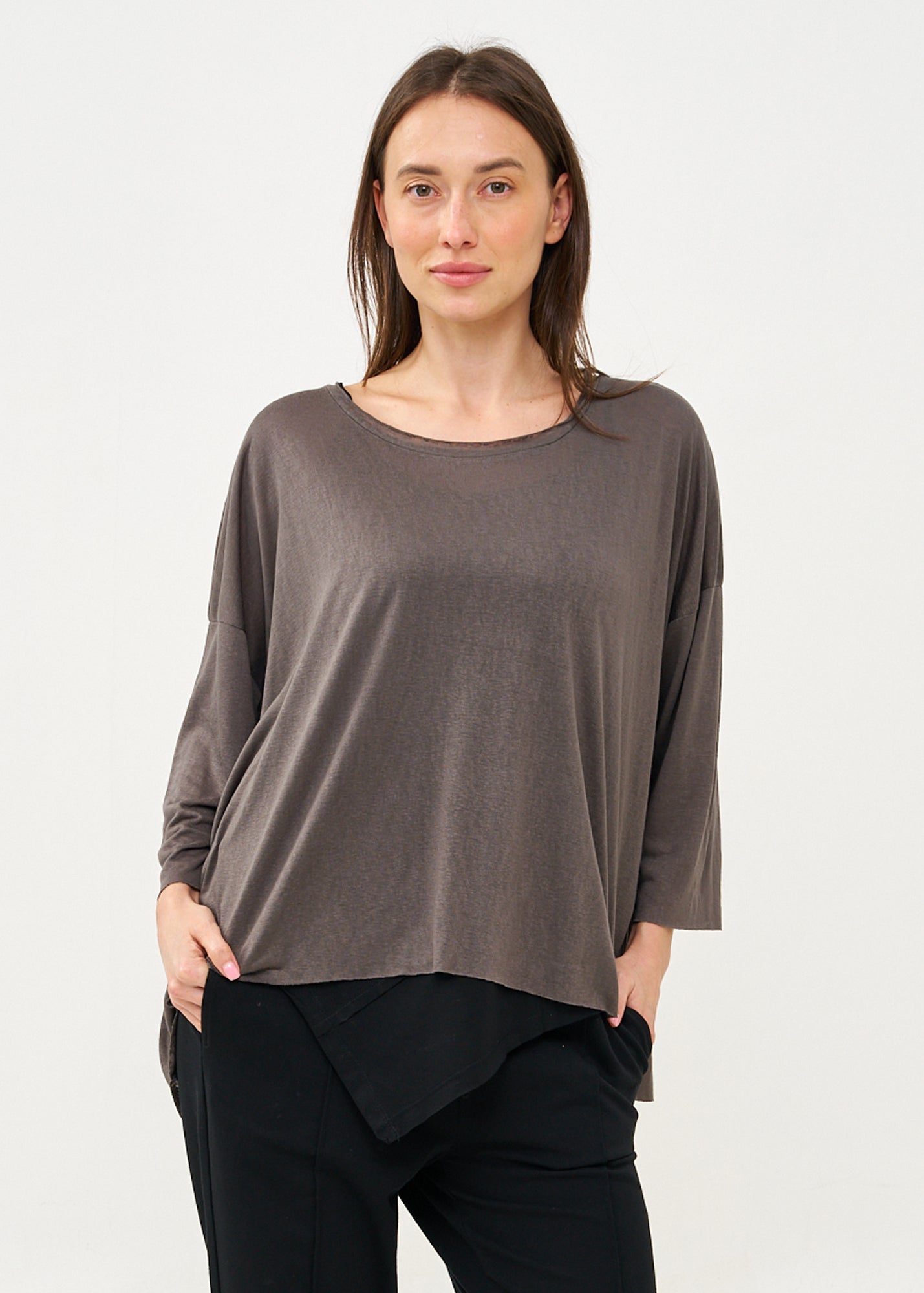 Dark gray slub fabric long shirt