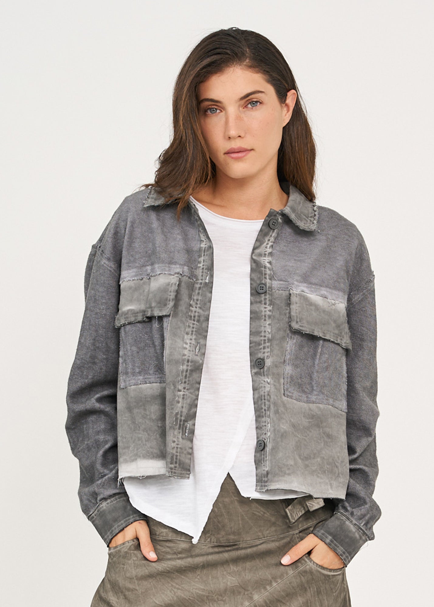 Dark gray wash dyed shirt jacket