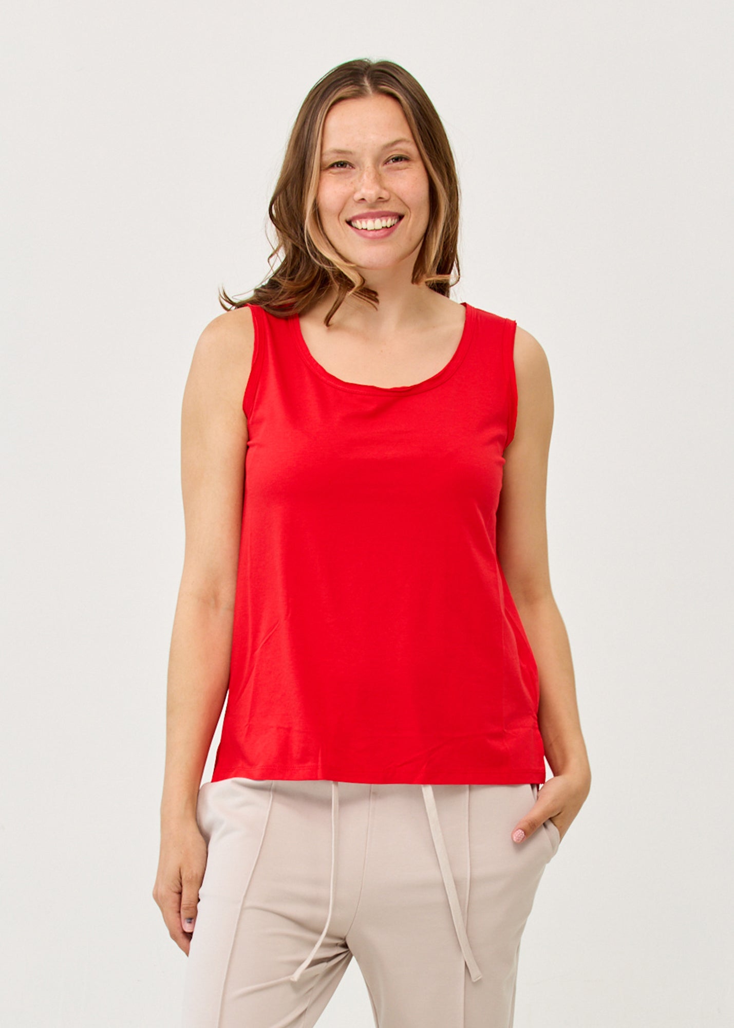 Basic straight-hem tank top, red