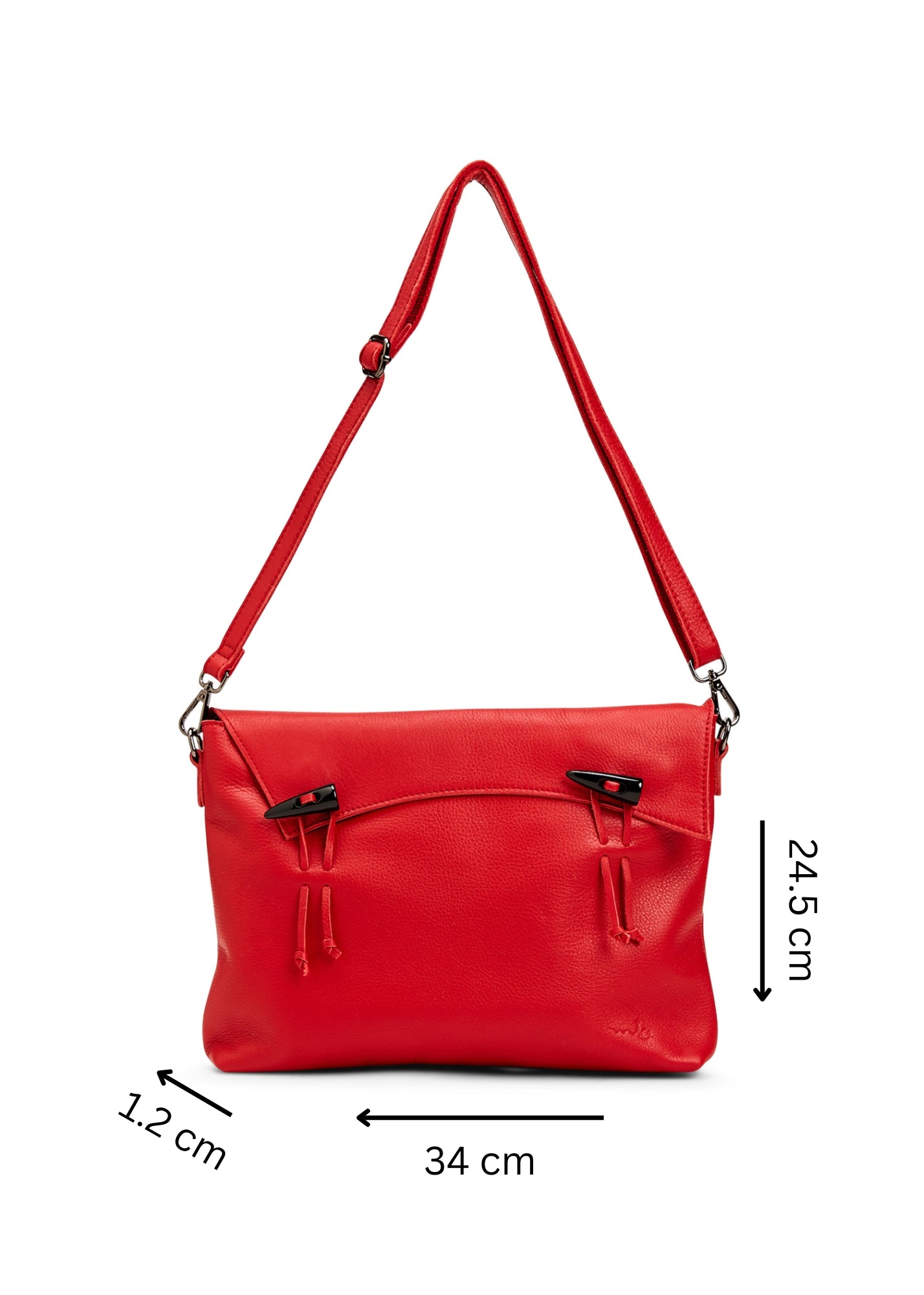Red magnet and loop closure leather bag