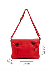 Red magnet and loop closure leather bag