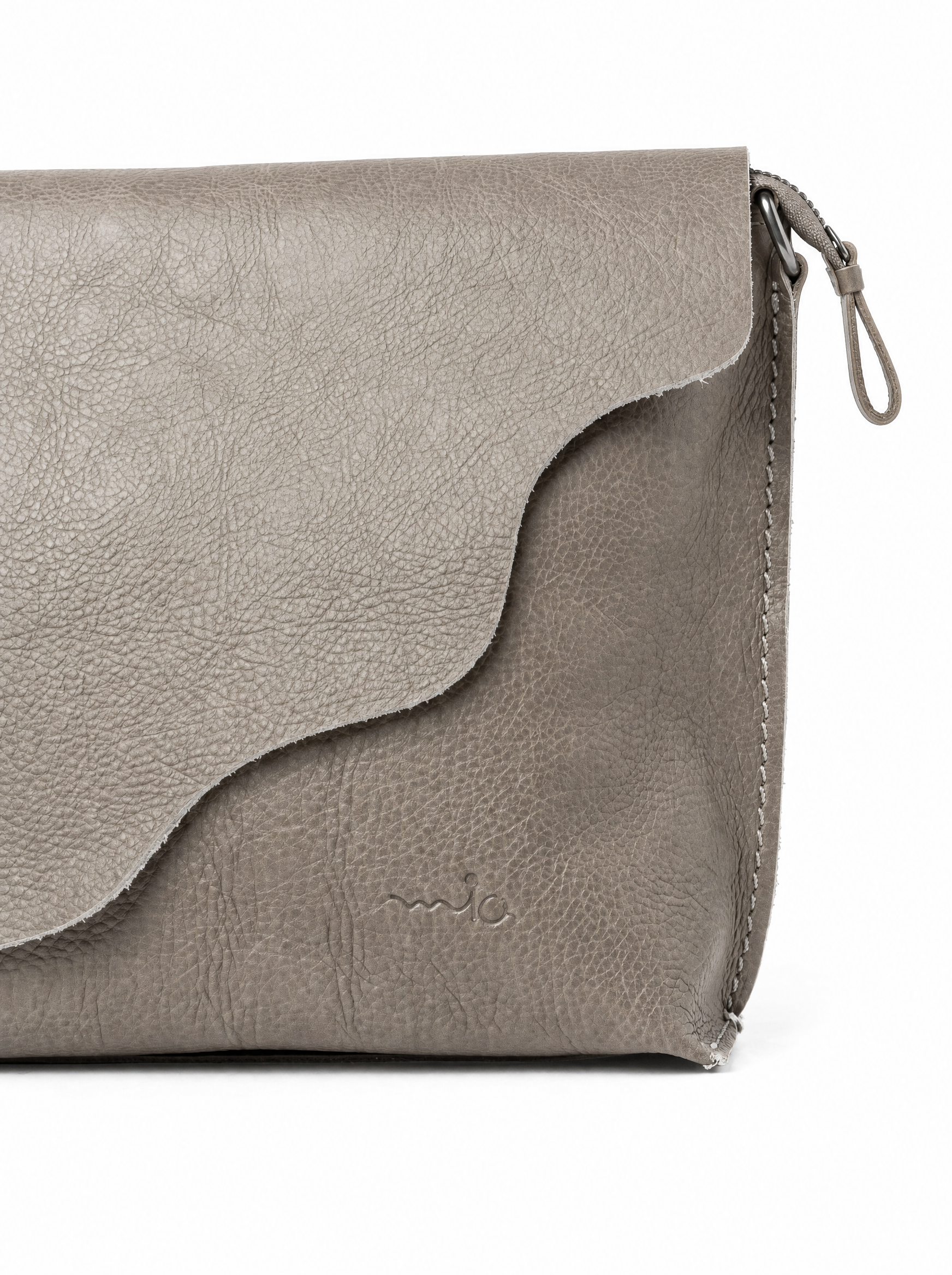 Leather bag, tie strap, two-tone, stone