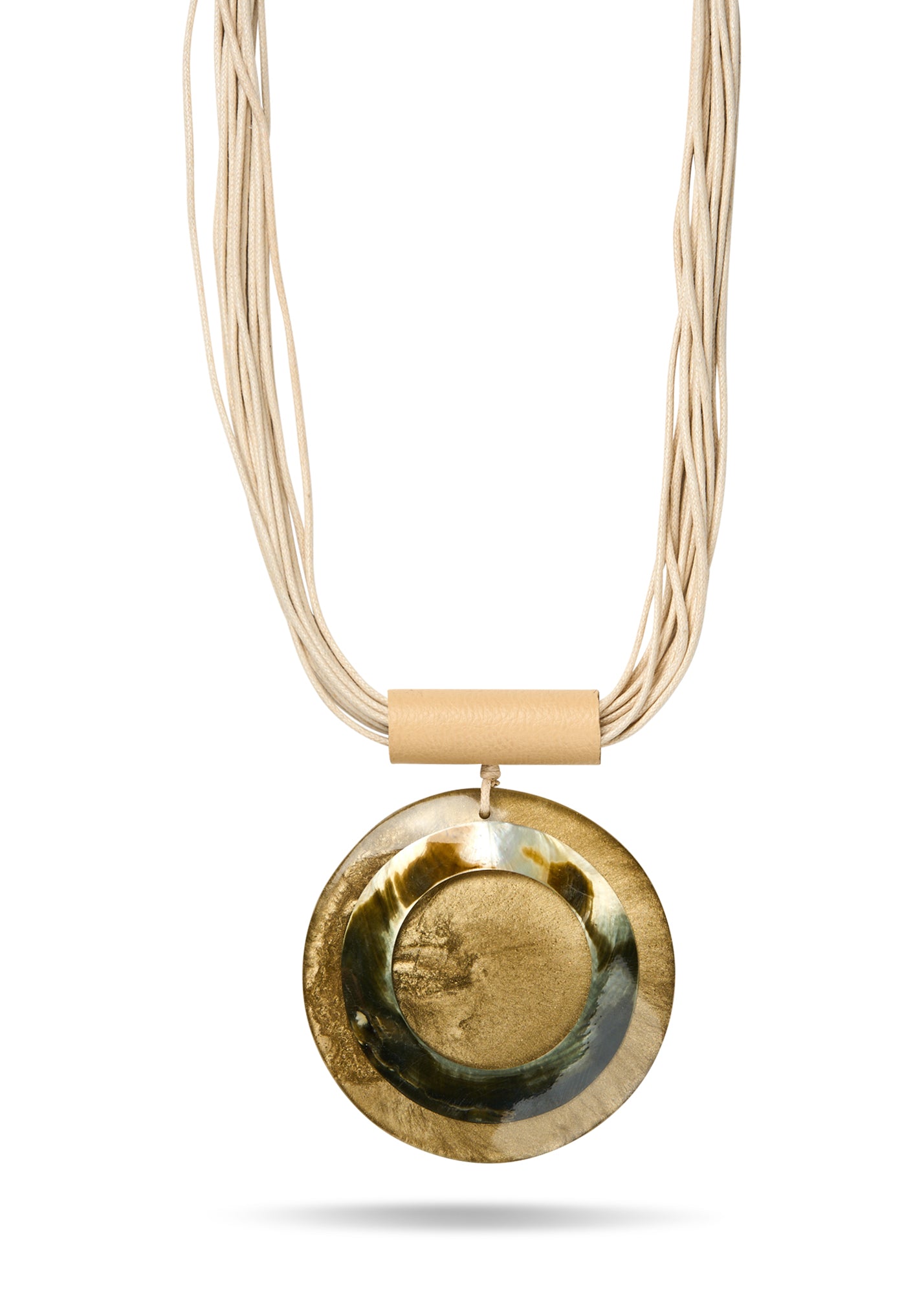 Large round beige glass pendant necklace